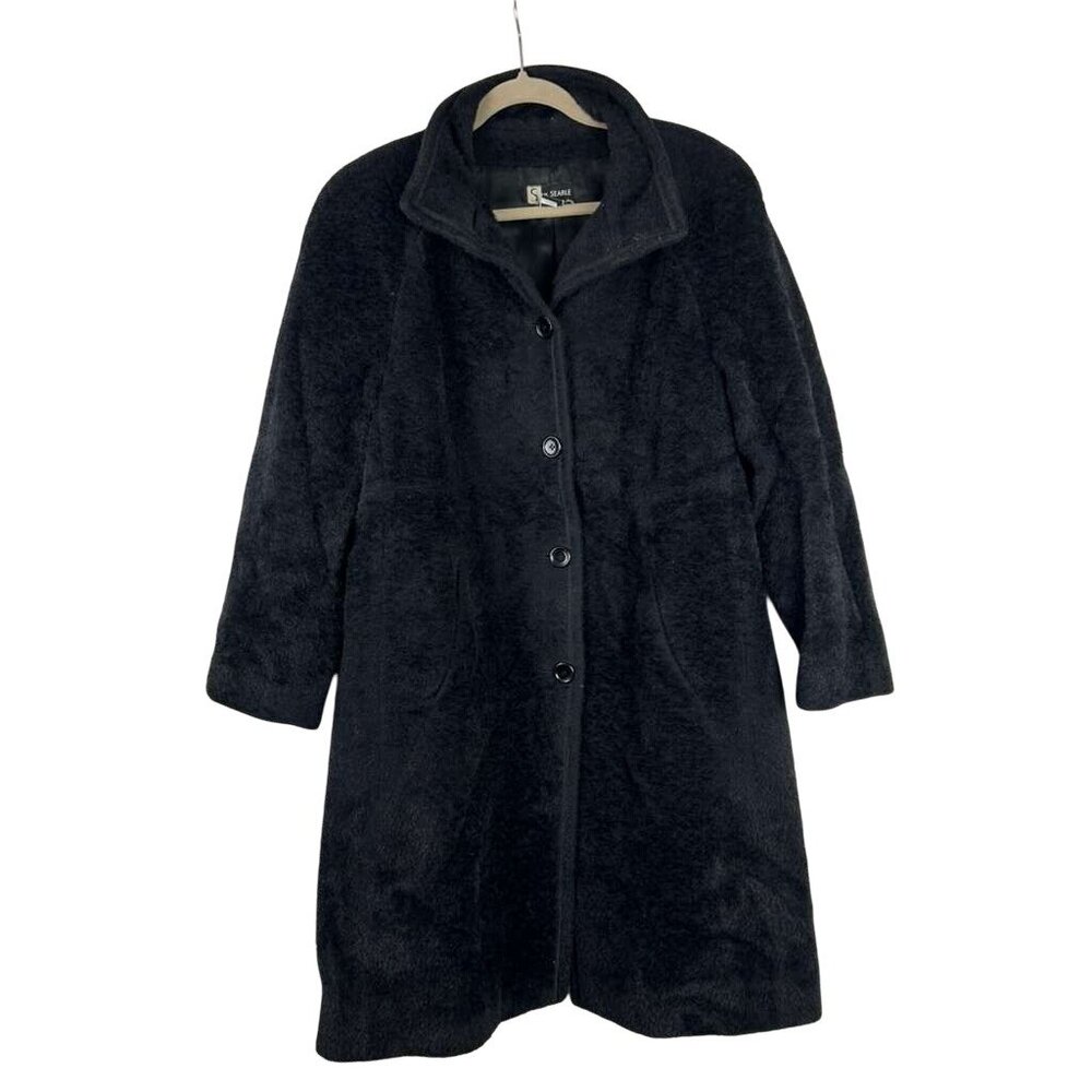 Vintage S By Searle Womens Size 8 Black Suri Alpaca & Wool Blend Mid-Length Coat